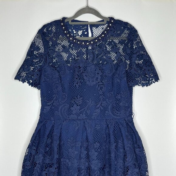 Self Portrait Lace Embellished Mini Dress Navy Blue Size 8 NWT - Picture 2 of 11
